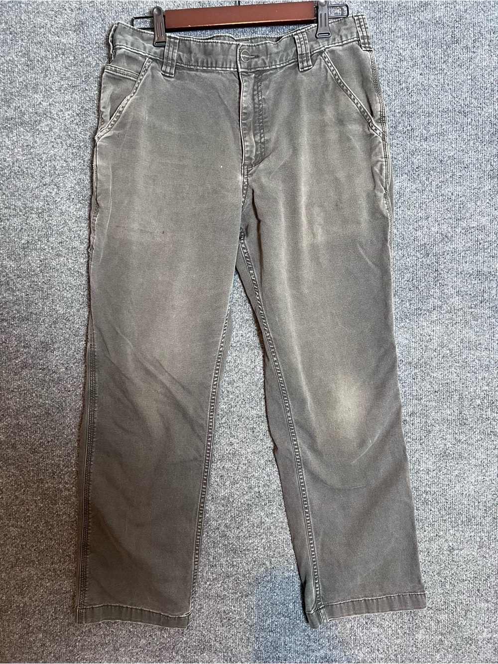 Carhartt Rugged Flex Relaxed Fit Canvas Work Pants Mens 34x32 Gray Carpenter